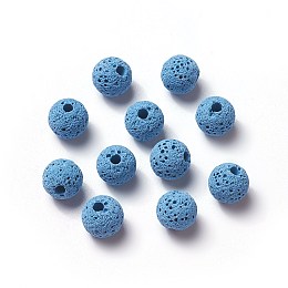 Honeyhandy Unwaxed Natural Lava Rock Beads, for Perfume Essential Oil Beads, Aromatherapy Beads, Dyed, Round, Dodger Blue, 8.5mm, Hole: 1.5~2mm