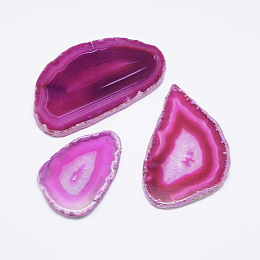 Honeyhandy Natural Agate Pendants, Dyed, Nuggets, Hot Pink, 60~85x35~55x5mm, Hole: 2mm