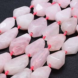 Honeyhandy Natural Rose Quartz  Beads Strands, Faceted, teardrop, 26~41x12~20mm, Hole: 2mm, about 10~11pcs/strand, 15.7 inch(40cm)