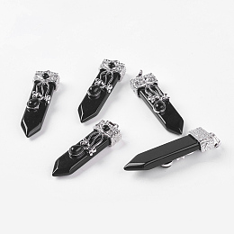 Honeyhandy Natural Obsidian Big Pendants, with Alloy Findings, Arrow, Platinum, 56~58x16x10mm, Hole: 5x7mm