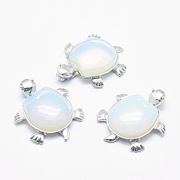 Honeyhandy Opalite Pendant, with Alloy Findings, Tortoise, Platinum, 38x30.5x8.2mm, Hole: 3x4.5mm