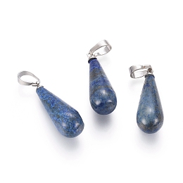 Honeyhandy Natural Lapis Lazuli Pendants, with Platinum Tone Brass Peg Bails, Teardrop, 27.5~29.5x10.5mm, Hole: 3.5~9x3.5~4.5mm