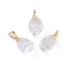 Honeyhandy Natural Quartz Crystal Pendants, with Brass Bails, Faceted, Teardrop, Golden, 19~21x12~14x11~15mm, Hole: 5x3mm