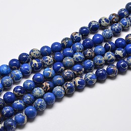 Honeyhandy Natural Imperial Jasper Beads Strands, Round, Dyed, Blue, 10mm, Hole: 1mm, about 38pcs/strand, 15 inch