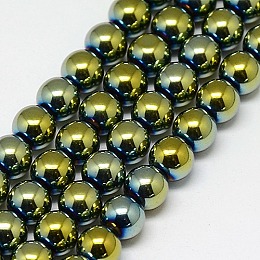 Honeyhandy Electroplate Non-magnetic Synthetic Hematite Beads Strands, Round, Grade A, Green Plated, 4mm, Hole: 1mm, about 100pcs/strand, 16 inch