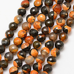 Honeyhandy Natural Fire Crackle Agate Bead Strands, Round, Grade A, Faceted, Dyed & Heated, Light Salmon, 8mm, Hole: 1mm, about 47pcs/strand, 15 inch