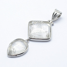 Honeyhandy Natural Quartz Crystal Big Pendants, with Brass Findings, Platinum, Teardrop & Rhombus, 53x25x7mm, Hole: 6x9.5mm