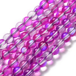 Synthetic Moonstone Beads Strands, Round, Fuchsia, 6mm, Hole: 1mm, about 31pcs/strand, 7.20 inch(18.3cm)