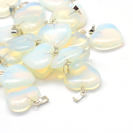 Honeyhandy Heart Opalite Pendants, with Platinum Tone Brass Findings, 20~22x20~21x5~8mm, Hole: 2x7mm