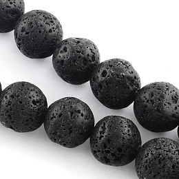 Honeyhandy Natural Lava Rock Gemstone Round Bead Strands, Black, 12mm, Hole: 1.5mm, about 33pcs/strand, 15.7 inch