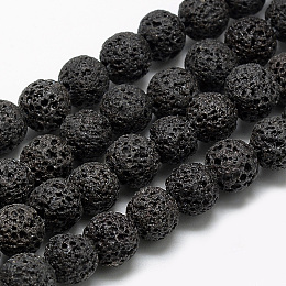 Honeyhandy Natural Lava Rock Beads Strands, Dyed, Round, Black, 8~9mm, Hole: 1mm, about 46~48pcs/strand, 15.1 inch