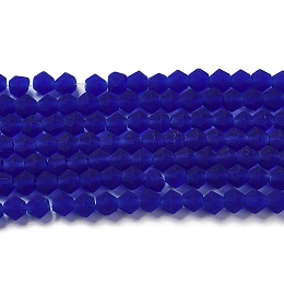 Honeyhandy Imitate Austrian Crystal Frosted Glass Beads Strands, Grade AA, Faceted Bicone, Dark Blue, 4.5x3.5~4mm, Hole: 1mm, about 82~85pcs/strand, 30.5~31cm