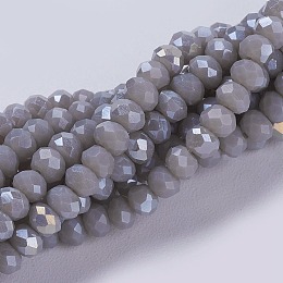 Honeyhandy Electroplate Glass Beads Strands, Full Rainbow Plated, Faceted, Rondelle, Gray, 3x2mm, Hole: 0.8mm, about 185~190pcs/strand, 14.9~17.3 inch(38~44cm)