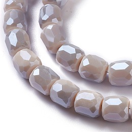 Honeyhandy Electroplate Opaque Glass Beads, Faceted Barrel, Dark Gray, 10x10mm, Hole: 1mm