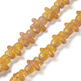 Honeyhandy Full Rainbow Plated Forsted Electroplate Glass Beads, Ginger Man, for Christmas, Dark Orange, 15x14x7mm, Hole: 1mm, about 45pcs/strand, 24.80''~25.20''(63~64cm)