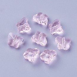 Honeyhandy Transparent Glass Beads, Faceted, Butterfly, Pearl Pink, 6.5x8x5.5mm, Hole: 1mm