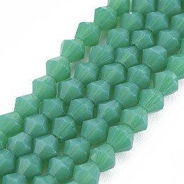 Honeyhandy Opaque Solid Color Glass Beads Strands, Imitation Jade, Faceted, Bicone, Green, 4.5x4mm, Hole: 1mm, about 92~96pcs/strand, 13.78~14.37 inch