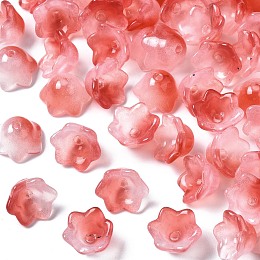 Honeyhandy Transparent Two Tone Spray Painted Glass Beads, Flower, Indian Red, 7x11.5x11.5mm, Hole: 1.2mm