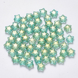 Arricraft Spray Painted Glass Beads, with Glitter Powder, Star, Light Green, 8x8.5x4mm, Hole: 1mm