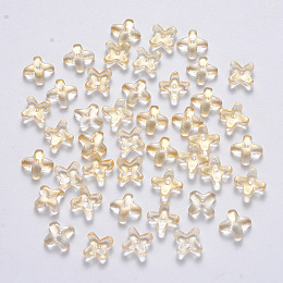 Arricraft Transparent Spray Painted Glass Beads, with Glitter Powder, Clover, Light Yellow, 8x8x3mm, Hole: 0.9mm