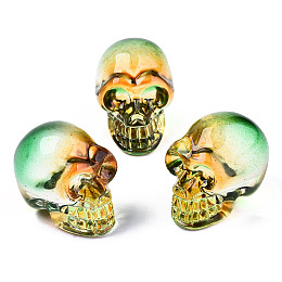 Honeyhandy K9 Glass Display Decorations, Skull, for Halloween, Yellow Green, 22x18x26mm