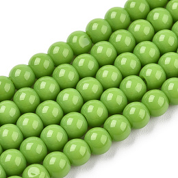 Opaque Solid Color Glass Beads Strands, Round, Lime Green, 4~4.5mm, Hole: 0.8mm, about 97~99pcs/strand, 14.76 inch~14.96 inch(37.5~38cm)