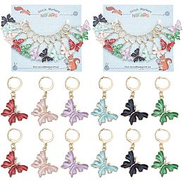 NBEADS 24 Pcs Butterfly Stitch Markers, Enamel Alloy Crochet Stitch Marker Charms 304 Stainless Steel Clasp Locking Stitch Marker for Knitting Weaving Sewing Jewelry Making