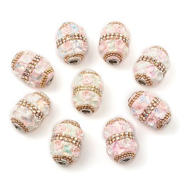 Honeyhandy Handmade Indonesia Alloy Beads, with Resin Findings and Rhinestone, Column with Butterfly, Mixed Color, 26x18.5mm, Hole: 4.5mm