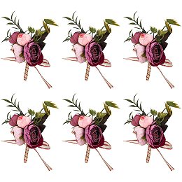 AHANDMAKER Wedding Boutonniere 6 Pcs Cloth Artificial Flower Brooch Wedding Accessories Corsage with PVC Findings and Iron Pins, for Wedding, Prom, Party, Homedecor