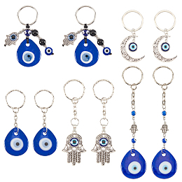 AHANDMAKER 10 Pcs Evil Eye Keychains, 5 Styles Hamsa Hand Fatima Palm Protection Charms Key Holder Turkish Eye Amulet Good Luck Small Pendants for Car Bag Keys Jewelry Hanging Ornament Gift