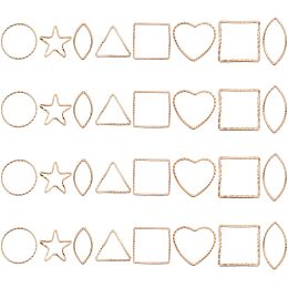 Arricraft 32 Pcs 6 Styles Brass Linking Rings, Light Gold Hollow Pendant Charms Triangle/Horse Eye/Heart/Star/Round/Square Frame Charms Open Bezel Charms for Jewelry Making Findings DIY