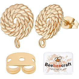 Beebeecraft 20Pcs 18K Gold Plated Stud Earrings with Loop Twisted Flat Round Earring Findings with 20Pcs Butterfly Earring Backs for Valentine's Day Jewelry Making