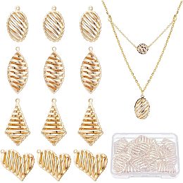 BENECREAT 16Pcs 18K Gold Plated Textured 3D Pendant Charms, 4 Style Rhombus Horse Eye Oval Heart Shape Brass Pendants for Bracelet Earring Jewellery Making