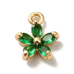 Honeyhandy Brass Cubic Zirconia Flower Charms, Real 18K Gold Plated, Bauhinia Charm, Green, 10x8x3mm, Hole: 1.2mm