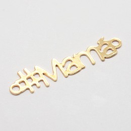 Honeyhandy Brass Links connectors, For Mother's Day Jewelry Making, Long-Lasting Plated, Word Mama, Golden, 8x33x0.5mm, Hole: 2mm