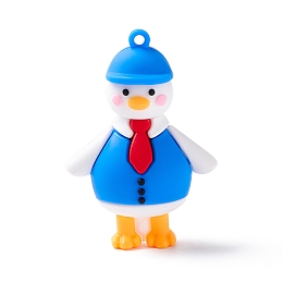 Honeyhandy PVC Cartoon Duck Doll Pendants, for Keychains, Dodger Blue, 61x42x24mm, Hole: 3mm