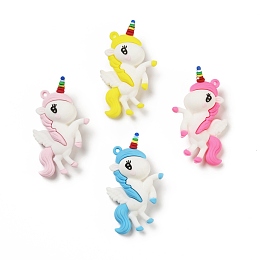 Honeyhandy PVC Plastic Big Pendants, Unicorn, Mixed Color, 73x43x21mm, Hole: 3mm