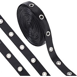 PandaHall Elite 9 Yards Eyelet Tape Black Grommet Trim 0.8” Wide Imitation Leather Grommet Tape Grommet Brass Eyelet Twill Trim for Sewing Garment Corset Shirt Dress Skirt Jacket, Black/Silver