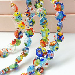 ARRICRAFT Millefiori Glass Flat Round Bead Strands, Colorful, 10x3~4mm, Hole: 1mm, about 38pcs/strand, 14 inches