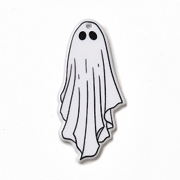 Honeyhandy Halloween Printed  Acrylic Pendants, Ghost Charms, White, 46x21x2.5mm, Hole: 1.8mm