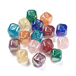 Mermaid-inspired Plating  Acrylic Beads, Cube, Mixed Color, 15x15x15.5mm, Hole: 1.8mm