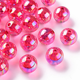 Honeyhandy Transparent Acrylic Beads, AB Color Plated, Round, Fuchsia, 16x15mm, Hole: 2.8mm, about 220pcs/500g