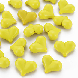 Honeyhandy Opaque Acrylic Beads, Heart, Yellow, 17x22x10mm, Hole: 1.4mm, about 255pcs/500g