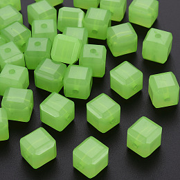 Honeyhandy Imitation Jelly Acrylic Beads, Cube, Light Green, 11.5x11x11mm, Hole: 2.5mm, about 528pcs/500g