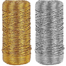 Pandahall Elite 218 Yard 1.5mm Gold and Silver Metallic Thread Cord Tinsel String Non-Stretch Sparkle Thread for Hanging Christmas Tree, Hair Braiding & Wrapping Gifts