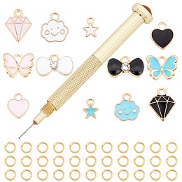 SUNNYCLUE DIY 120Pcs Alloy Enamel Nail Art Dangle Charm Decoration Sets, Including  12 Styles Charms, Iron Manual Nail Art Punch Tools & Jump Rings, Mixed Color