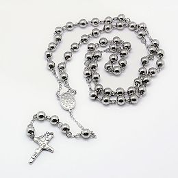 Honeyhandy Men's Rosary Bead Necklace with Crucifix Cross, 304 Stainless Steel Necklace for Easter, Stainless Steel Color, 21.7 inch(55cm)