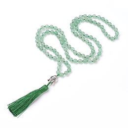 Honeyhandy Tassel Pendant Necklaces, with Natural Green Aventurine Beads, Buddha Head, 31.1 inch~33 inch(79~84cm)