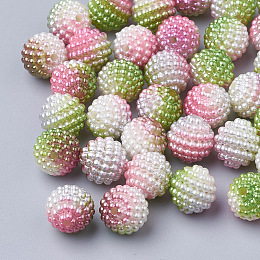 Honeyhandy Imitation Pearl Acrylic Beads, Berry Beads, Combined Beads, Rainbow Gradient Mermaid Pearl Beads, Round, Lime Green, 10mm, Hole: 1mm, about 200pcs/bag