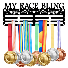 SUPERDANT My Race Bling with Stars Medal Hanger Holder Display 60+ Medal Wall Rack Frame Shelf Awards Ribbon Cheer Sports Medals Wall Mounted Black Steel Hook 15.75in Wide 3 Hanger Bar with Screws